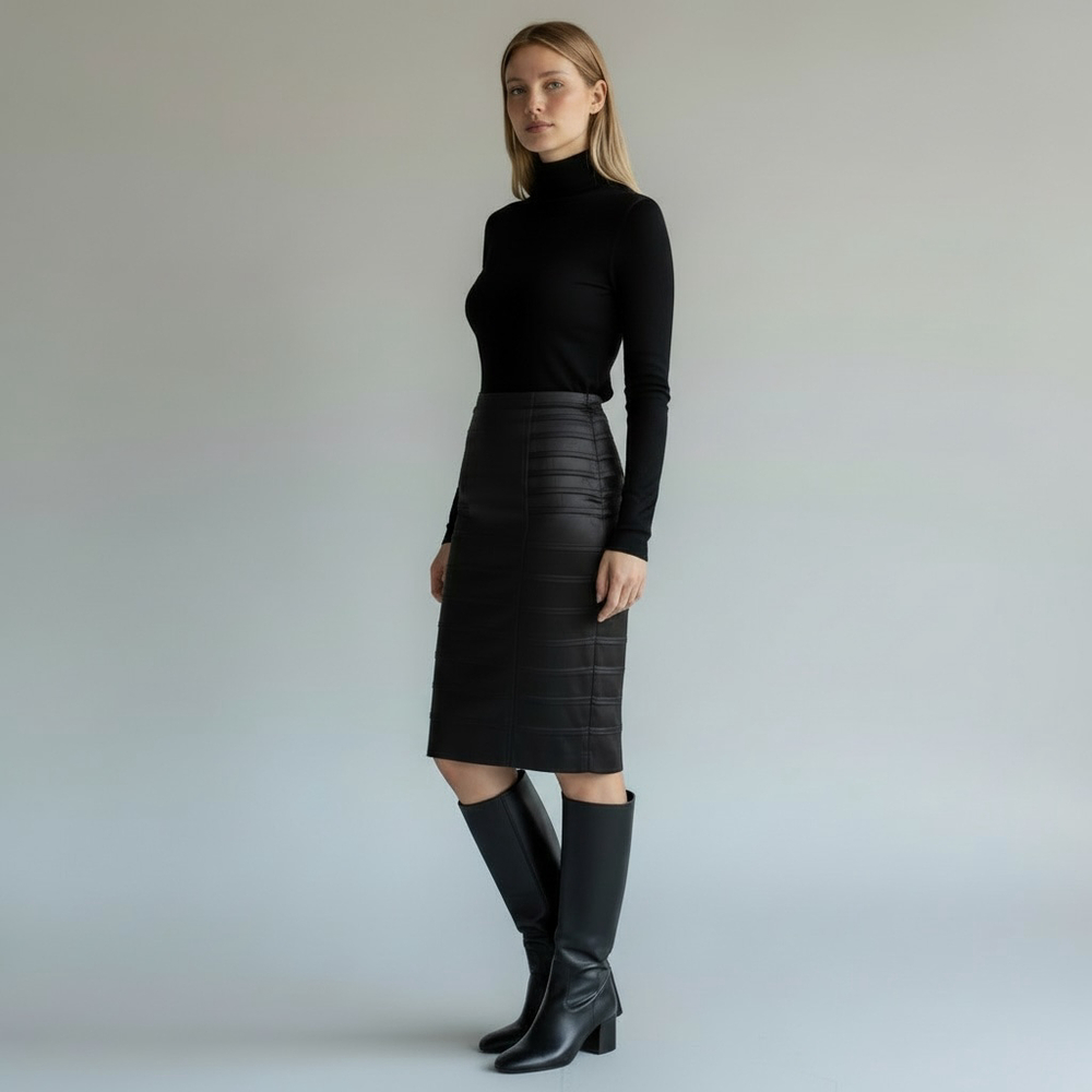 Calvin Klein Sculpted Black Satin Pencil Skirt, L, Panel Side Detail - Picture 11 of 13